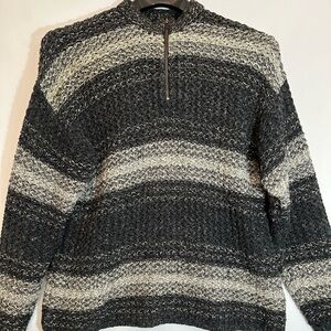 Claiborne Mens Wool Blend Sweater M Cable Knit Pullover Mock Neck 1/4 Zipper